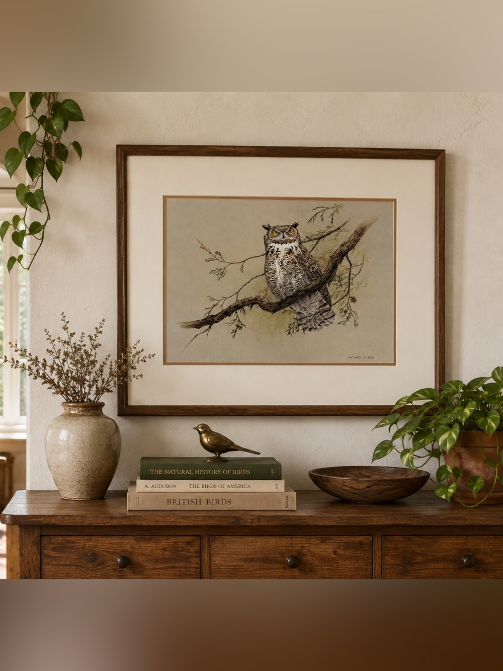 Vintage Owl Art Print Michael Dumas Last Light Horned Owl Boho Cottagecore Decor